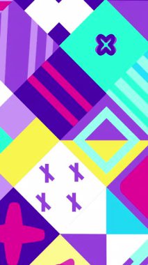 Soyut geometrik animasyon şeklinin kusursuz deseni. Mavi pembe mor ve sarı renk. 