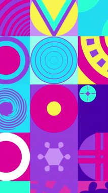 Soyut geometrik animasyon şeklinin kusursuz deseni. Mavi pembe mor ve sarı renk. 