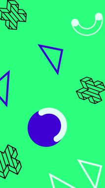 Renksiz desensiz döngü arkaplanı. Geometrik simgeler. Yeşil arka plan. 4k animasyon.