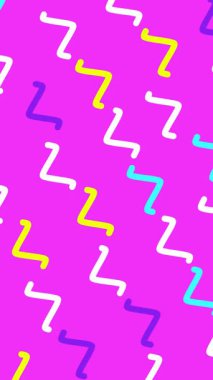 Minimum modern zig zag döngü arka planı. Pembe arka planda beyaz ve sarı kıvrımlı çizgi. 4k.