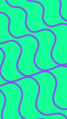 Küçük dalgalı soyut animasyon arka planı. Yeşil arka planda mor kıvrımlı çizgiler. 4k animasyon.