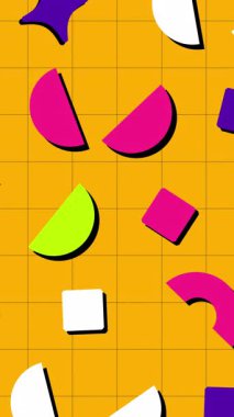 Renkli çiçekleri olan kusursuz bir arka plan. Geometrik nesnelerle turuncu arkaplan. 4k.