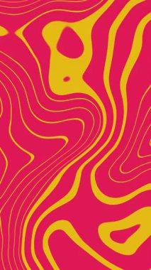 Kıvrımlı, soyut döngü arkaplanı. Pembe arka planda sarı renkli kıvrımlı çizgiler. 4k.