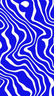 Kıvrımlı, soyut döngü arkaplanı. Mavi arkaplanda beyaz renkli kıvrımlı çizgiler. 4k.