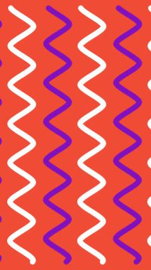 Minimum modern zig zag döngü arka planı. Turuncu arka planda beyaz ve mor kıvrımlı çizgi. 4k.