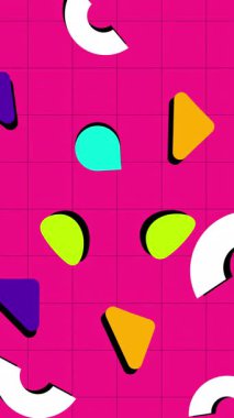 Renkli çiçekleri olan kusursuz bir arka plan. Geometrik nesnelerle pembe arkaplan. 4k.