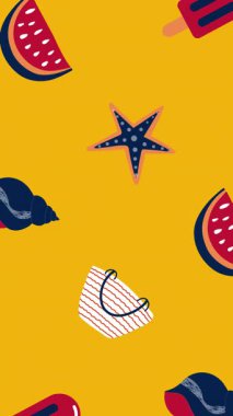 Elle çizilmiş sevimli karpuz, sarı renkli. Çanta yıldızı şemsiye simgesi elle çizilmiş. 4k animasyon.