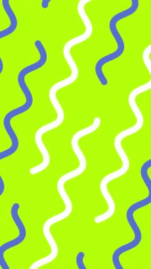 Minimum modern zig zag döngü arka planı. Yeşil arka planda beyaz ve deniz kıvrımlı çizgi. 4k.