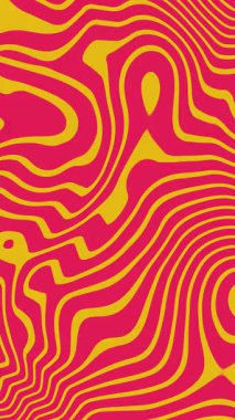 Kıvrımlı, soyut döngü arkaplanı. Pembe arka planda sarı renkli kıvrımlı çizgiler. 4k.