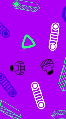 Renksiz desensiz döngü arkaplanı. Geometrik simgeler. Mor arka plan. 4k animasyon.