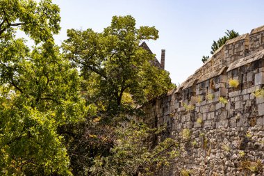 Eski Budapeşte şatosunun arka planı olarak eski bir duvar.