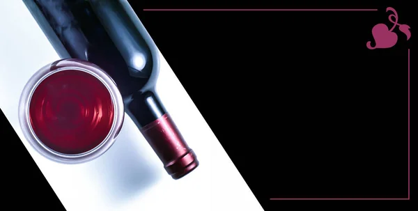 Glass Bottle Red Wine Black Background Text Material — 스톡 사진