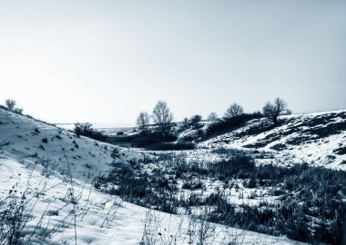 Tek renkli kış eskizi. Akşam vakti..