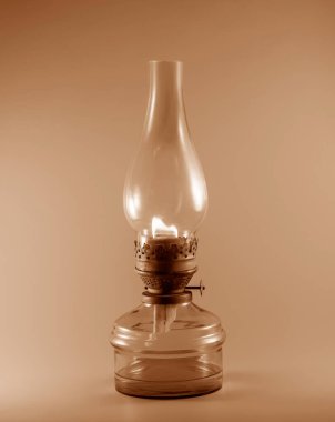 Cam bir ampulde eski bir gaz lambası. Vintage renk resmi.