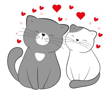 loving cats draw valentine concept illustration