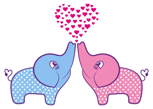 Cute Baby Elephants Love Cartoon Illustration Isolated White — Vector de stock