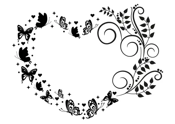 Flourish Heart Butterflies Love Concept Isolated Illustration — Vector de stock
