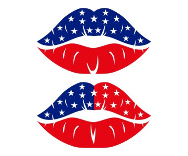 Amerikan bayrağının rengine sahip kadın dudakları.