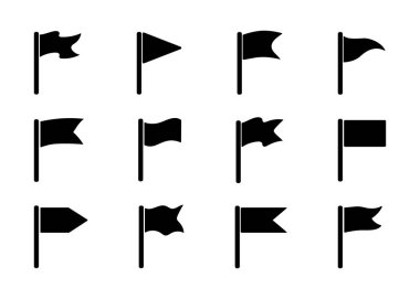 Bayrakların toplanması. Silüet. Beyaz üzerinde izole edilmiş web ve bilgi vektörü illüstrasyonu simgeleri