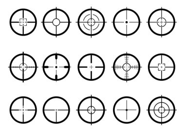 Hedef çizgisi simgeleri, keskin nişancı sembolleri. Hedefleme ve nişan alma. Askeri hedef av tüfeği çizimi