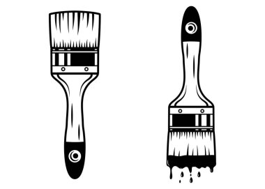 Boya fırçası simgesi logosu. siyah ve beyaz el çizimi düz tasarım. 