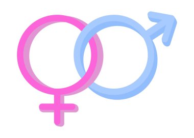 Erkekler ve kadınlar cinsellik sembolü vektörü. İnsan hakları cinsiyet eşitliği düz tasarım