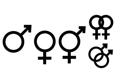 Vektör erkek ve kadın cinsellik sembolü vektörü. İnsan hakları cinsiyet eşitliği düz tasarım