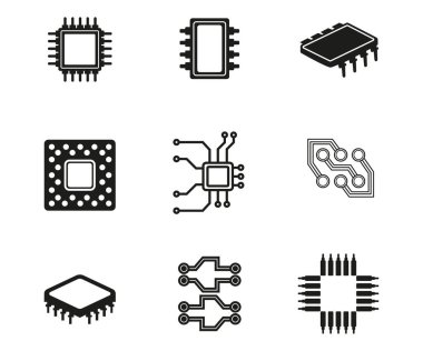 Elektronik işlemciler, mikro işlemci, devre kartı, yonga kümesi vektör çizimi