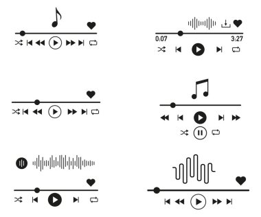 Müzik çalar arayüzü tasarımı, basit ve minimalist bir kavram. Ui Ux Vektör illüstrasyonu
