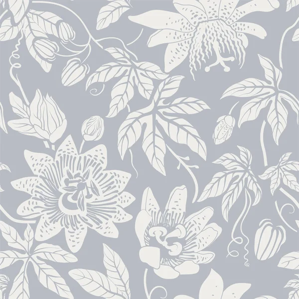 Seamless Monochrome Pattern Flowers Wallpaper Background Sketch Climbing Flowers Retro — Stock Vector