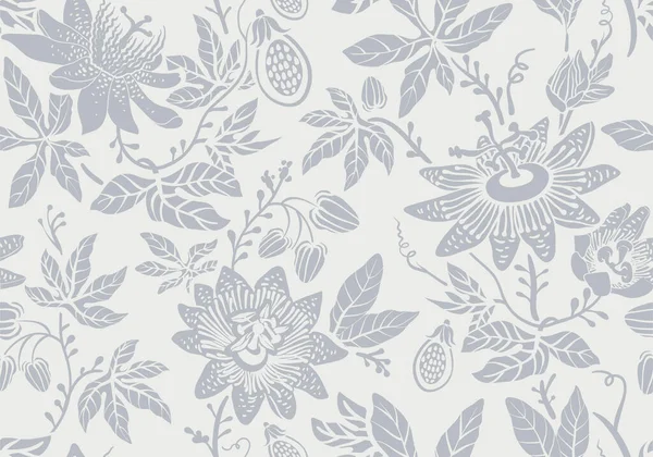 Seamless Monochrome Pattern Flowers Wallpaper Background Sketch Climbing Flowers Retro — Stock Vector