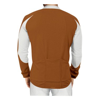 Yüksek çözünürlüklü Backview Muhteşem Adam Uzun kollu Jersey Mockup Deri Kahverengi Renkli, tasarım fikirlerinizi sunmanıza yardımcı olmak için daha değerli ve güzel