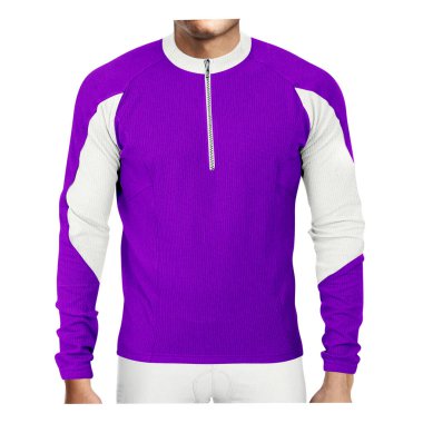 Use this Front View Awesome Man Longsleeve Jersey Mockup In Ultra Violet Color, to make your design is displayed as effectively and more beautiful