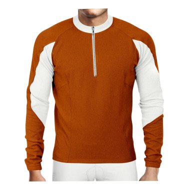 Use this Front View Awesome Man Longsleeve Jersey Mockup In Leather Brown Color, to make your design is displayed as effectively and more beautiful