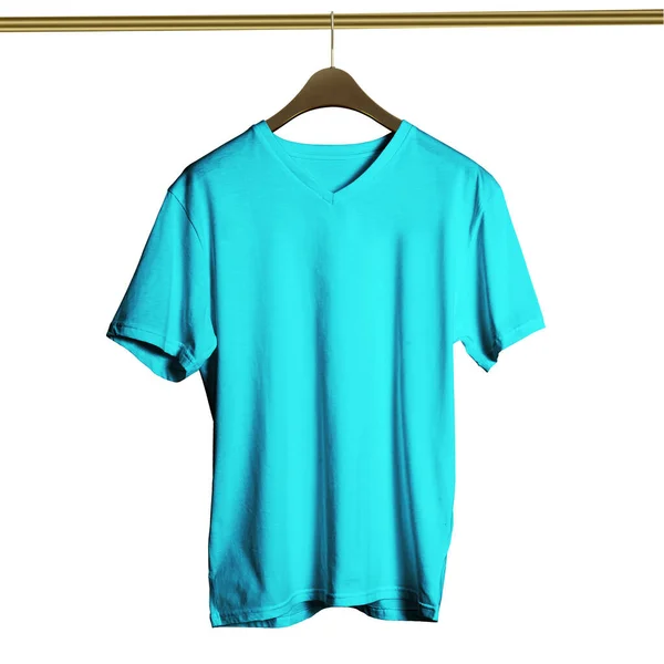 这种高解析度的豪华V领结T恤衫在银松青色的Hanger Mockup上的应用将使您的设计工作在几分钟内成为现实的摄影效果 — 图库照片
