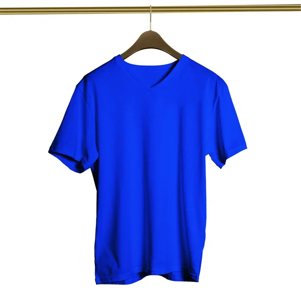 この高解像度の豪華なVネックTシャツは 鮮やかなブルーの色でハンガーモックアップにあなたのデザイン作品を作る写真として現実的な結果わずか数分で — ストック写真