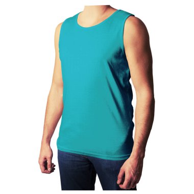 Eğer bu ön görünüm çekici Mens Tank üst modelini gümüş renkli Cyan renginde kullanıyorsanız profesyonel tasarımcı olmanıza gerek yok.