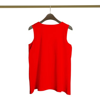 Şık fotoğraflarınızı yapın ve asla müşterilerinizi Empire Red Color 'daki Hanger Mockup' taki Backview Lüks Tank Üstü ile kaybetmeyin.