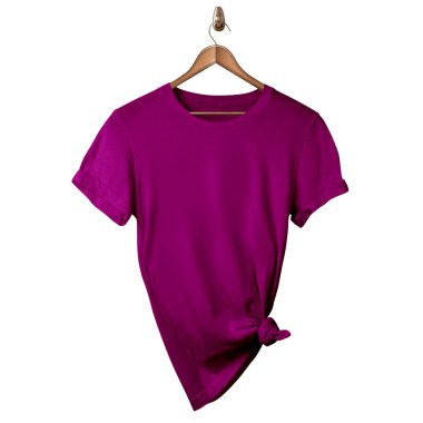 Çizgi Tasarım Profesyoneli olarak tasarımlarınızı göstermek için Askıda Mor Renkli Boş Klasik Çocuk T-Shirt Mockup