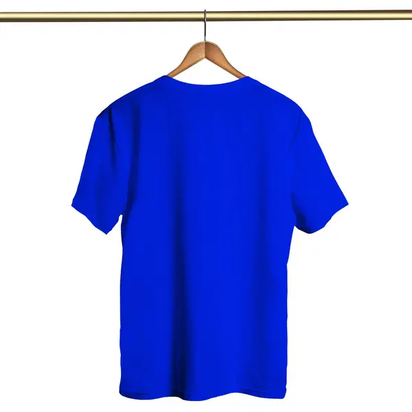 将你惊人的设计或标志添加到这个背景经典T恤的Hanger Mockup上 在Hanger上用活泼的蓝色的颜色 所有的事情都会被完成 — 图库照片