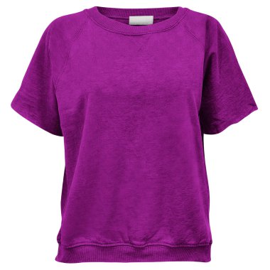 Basit tıklamalarla, tasarımlarınızı bu ön görünümde, çekici kısa kollu sümsük gömlekli, mor renkli tişörtle görebilirsiniz..