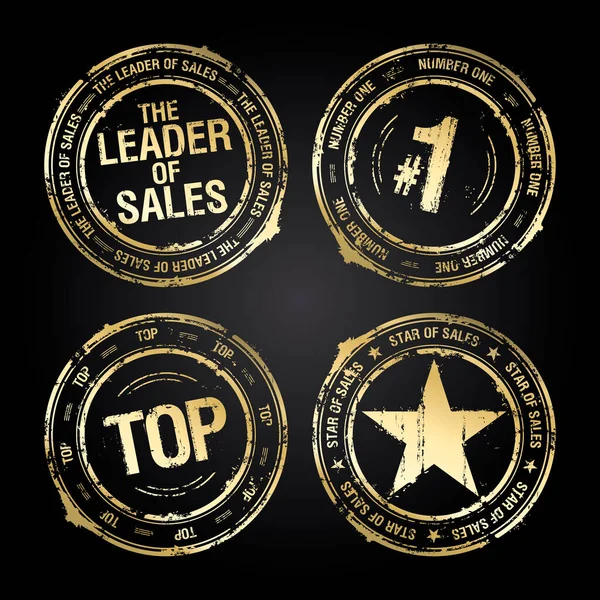 Líder Vendas Número Topo Estrela Vetor Borracha Dourada Selos Impressões — Vetor de Stock