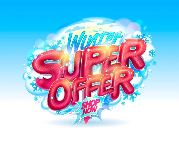 Inverno Super Oferta Anúncio Banner Vetor Modelo Com Letras Brilhantes — Vetor de Stock