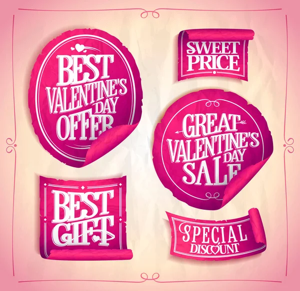 Valentine Day Sale Stickers Vector Set Holiday Offers Special Discount — Stock Vector