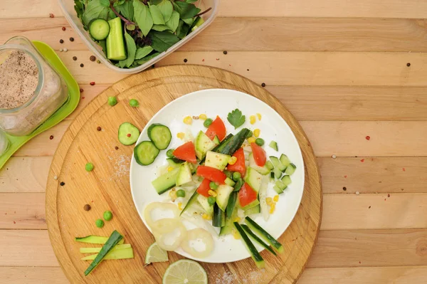 Hausgemachter Sommersalat Kochen Hause Blick Von Oben — Stockfoto