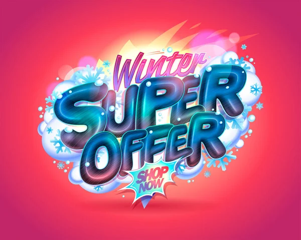 Zima Super Oferta Reklama Web Banner Wektor Szablon Błyszczącym Napisem — Wektor stockowy