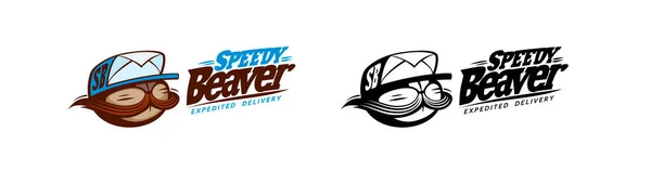 Speedy Beaver Serviço Entrega Vetor Logotipo Mockup Com Bigode Castor — Vetor de Stock