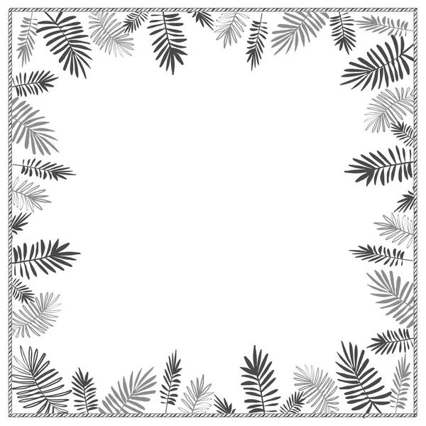 白い背景のヤシの木やモミの木のグラフィックボーダーフレーム ベクトルモックアップイラスト — ストックベクタ