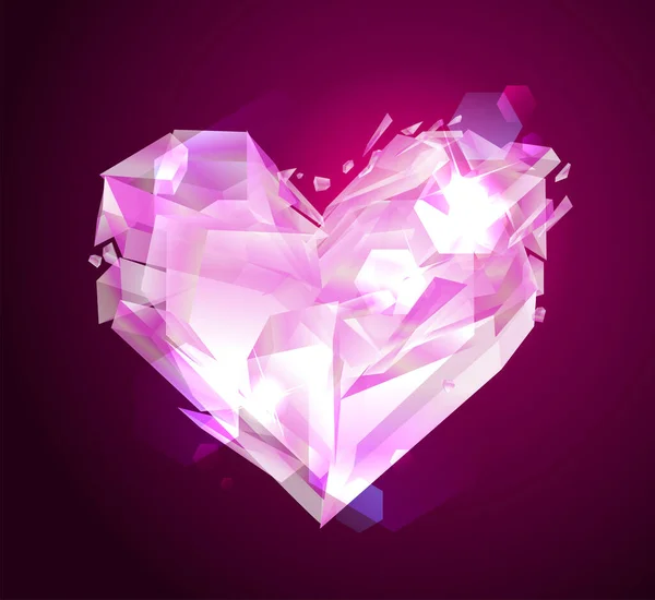 Rosa Diamant Hjärta Vektor Symbol Glasskärvor Hjärta — Stock vektor
