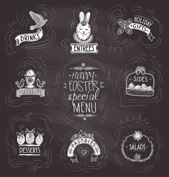 Easter Menu Set Chalkboard Starters Sides Salads Desserts Etc Holiday — Stockový vektor